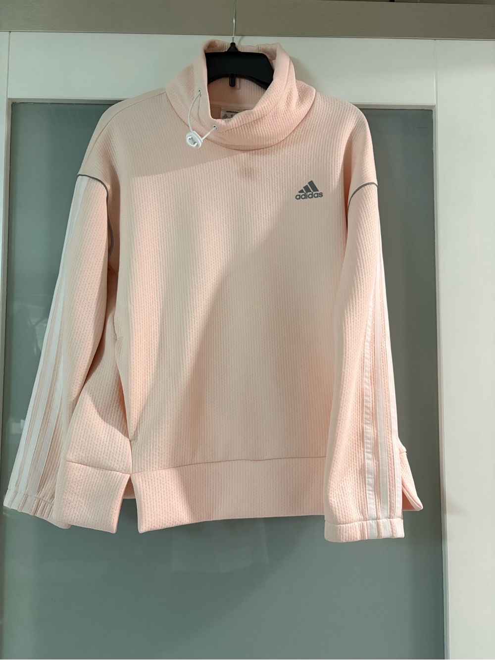 adidas Light Pink Funnel Neck Waffle Sweatshirt